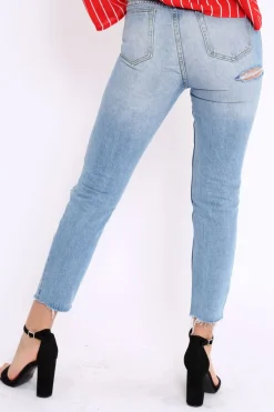 Rebellious Fashion Denim Blue Bum Ripped Jeans - Jamani