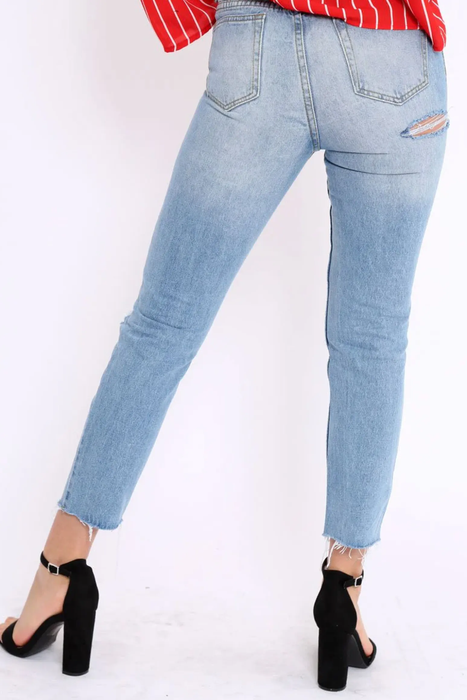 Rebellious Fashion Denim Blue Bum Ripped Jeans - Jamani