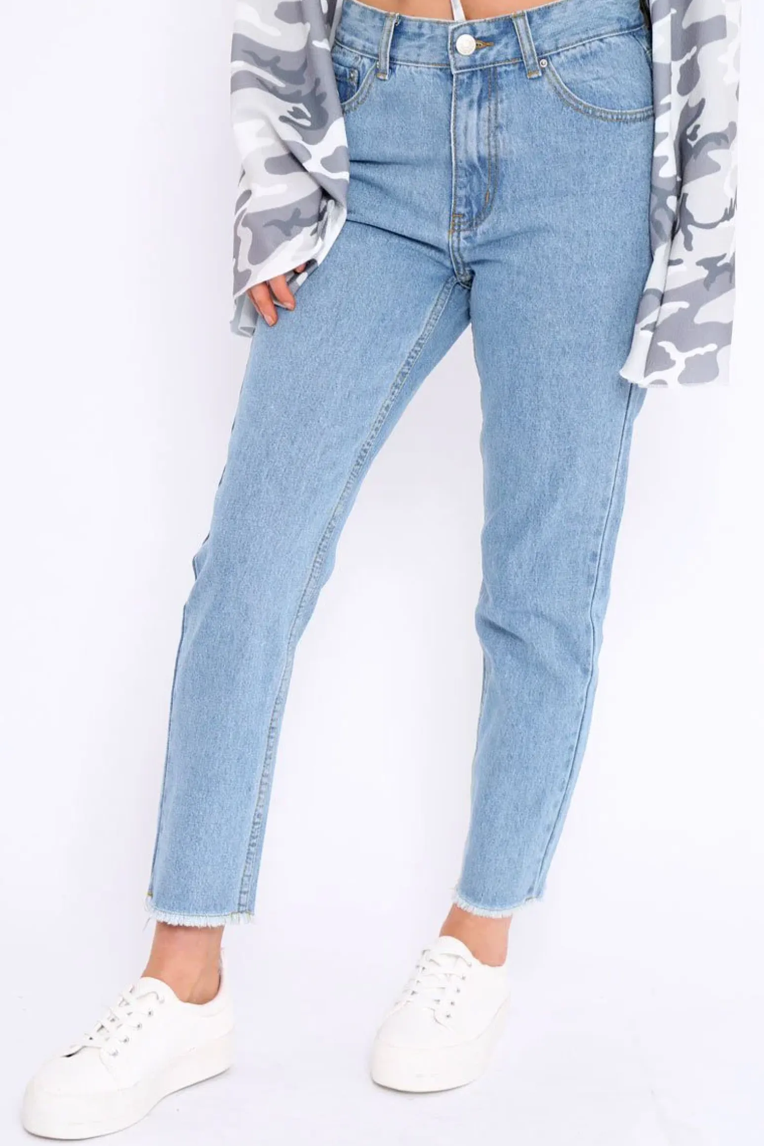 Rebellious Fashion Denim Blue Fake Pocket Star Jeans - Jaydy
