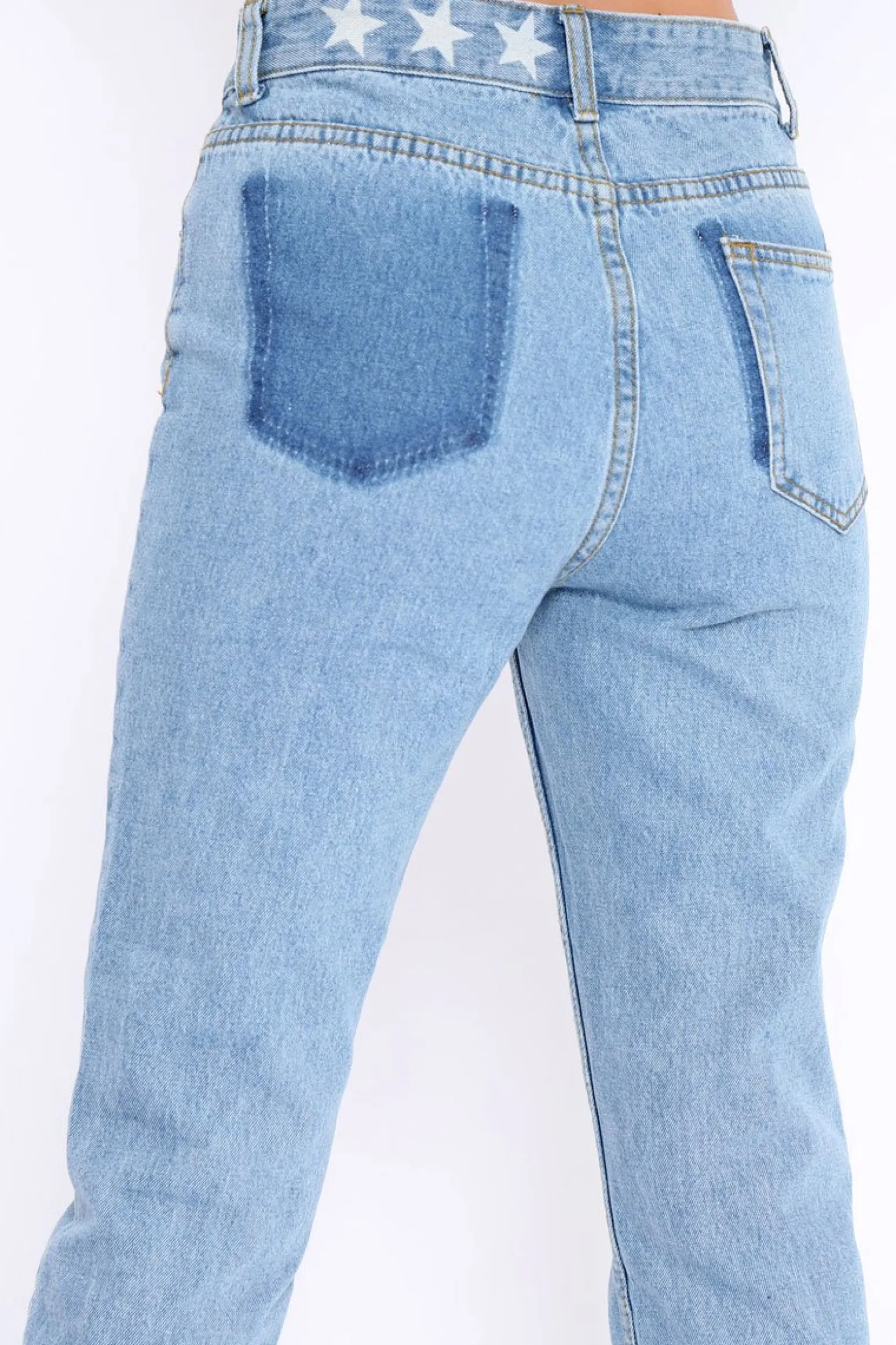 Rebellious Fashion Denim Blue Fake Pocket Star Jeans - Jaydy