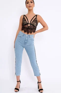Rebellious Fashion Denim Blue Side Zip Jeans - Italia