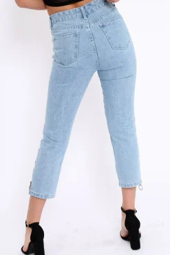 Rebellious Fashion Denim Blue Side Zip Jeans - Italia