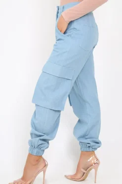 Rebellious Fashion Denim Cuffed Cargo Pants - Galya