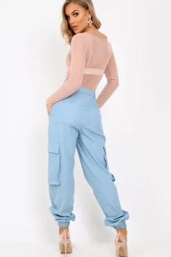 Rebellious Fashion Denim Cuffed Cargo Pants - Galya
