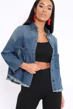 Rebellious Fashion Denim Distressed Frayed Hem jacket - Violetta