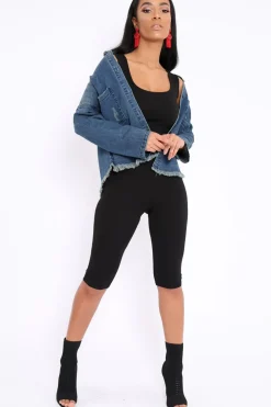 Rebellious Fashion Denim Distressed Frayed Hem jacket - Violetta