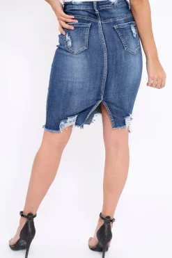 Rebellious Fashion Denim Distressed Midi Skirt - Diana