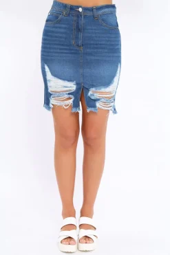 Rebellious Fashion Denim Extreme Distressed Skirt - Zinnia