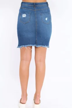 Rebellious Fashion Denim Extreme Distressed Skirt - Zinnia