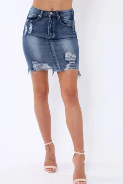 Rebellious Fashion Denim Extreme Ripped Skirt - Jeanie