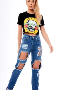 Rebellious Fashion Denim Ripped Mom Jeans - Marissa