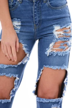 Rebellious Fashion Denim Ripped Mom Jeans - Marissa