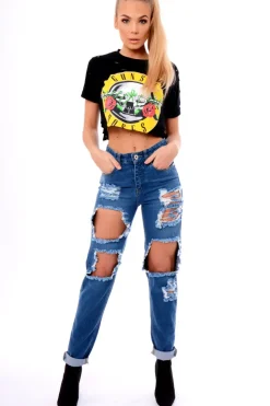 Rebellious Fashion Denim Ripped Mom Jeans - Marissa