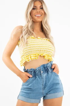 Rebellious Fashion Denim Ruffle Waist Shorts - Bessie