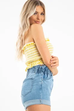 Rebellious Fashion Denim Ruffle Waist Shorts - Bessie