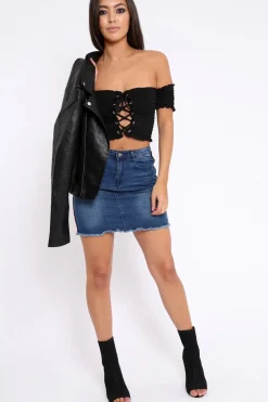 Rebellious Fashion Denim Side Striped Sports Trim Mini Skirt - Trisha