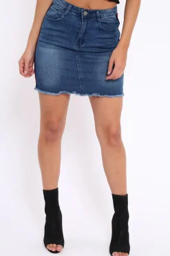 Rebellious Fashion Denim Side Striped Sports Trim Mini Skirt - Trisha