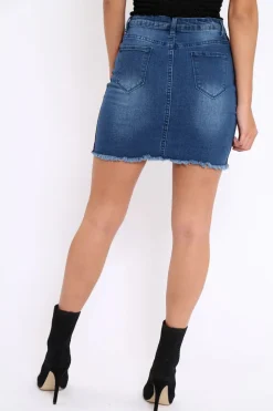 Rebellious Fashion Denim Side Striped Sports Trim Mini Skirt - Trisha