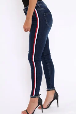 Rebellious Fashion Denim Skinny Jeans with Side Stripes - Hana