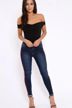Rebellious Fashion Denim Skinny Jeans with Side Stripes - Hana