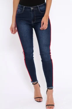 Rebellious Fashion Denim Skinny Jeans with Side Stripes - Hana