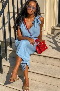 Rebellious Fashion Denim Tie Shoulder Jumpsuit - Zariel