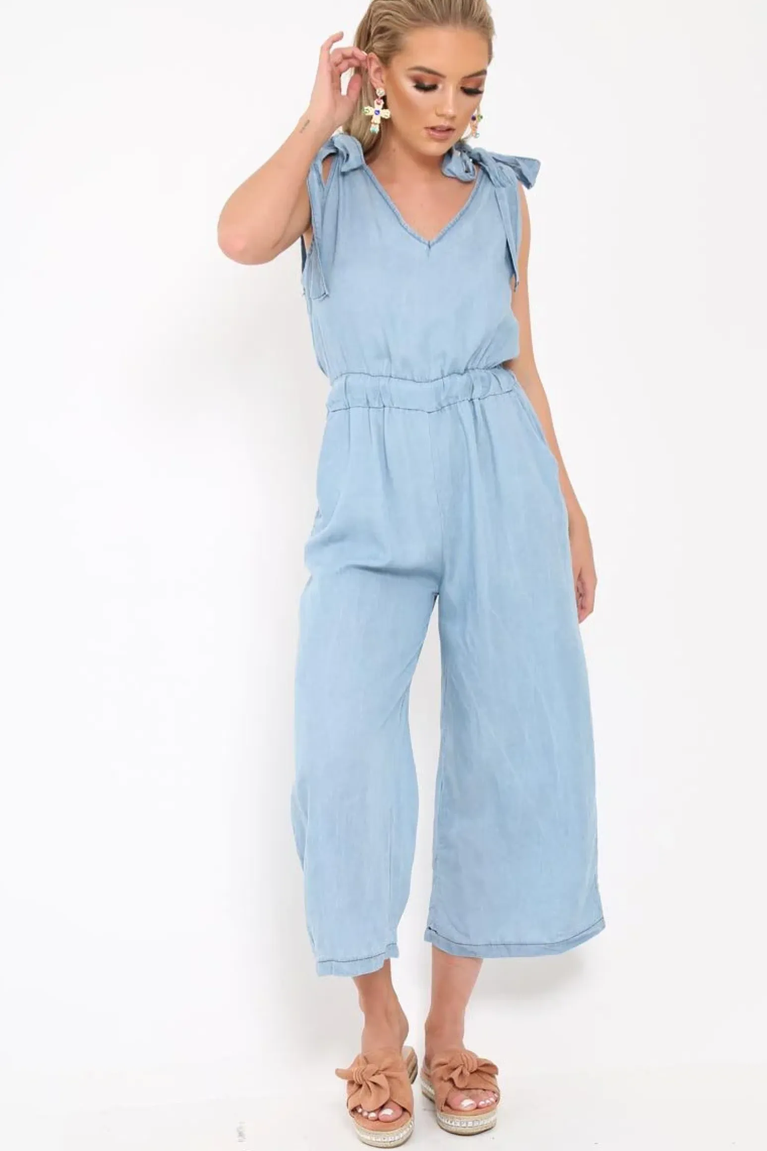 Rebellious Fashion Denim Tie Shoulder Jumpsuit - Zariel