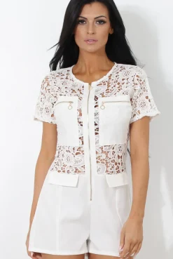 Rebellious Fashion Dero White Crochet Playsuit