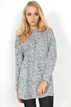 Rebellious Fashion Dina Grey Long Sleeve Side Split Jumper