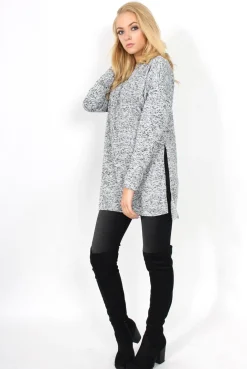 Rebellious Fashion Dina Grey Long Sleeve Side Split Jumper