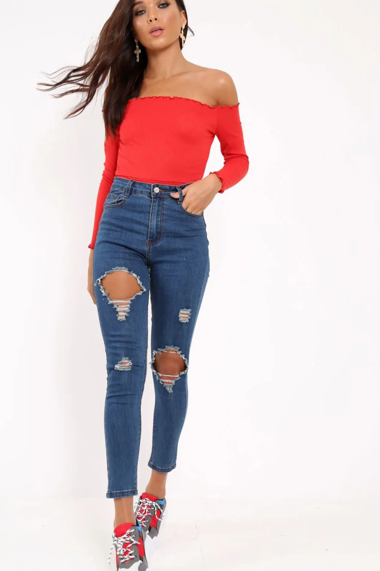 Rebellious Fashion Distressed Dark Denim Skinny Jeans - Delanie