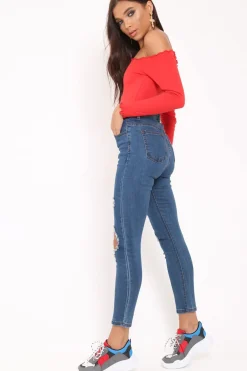 Rebellious Fashion Distressed Dark Denim Skinny Jeans - Delanie