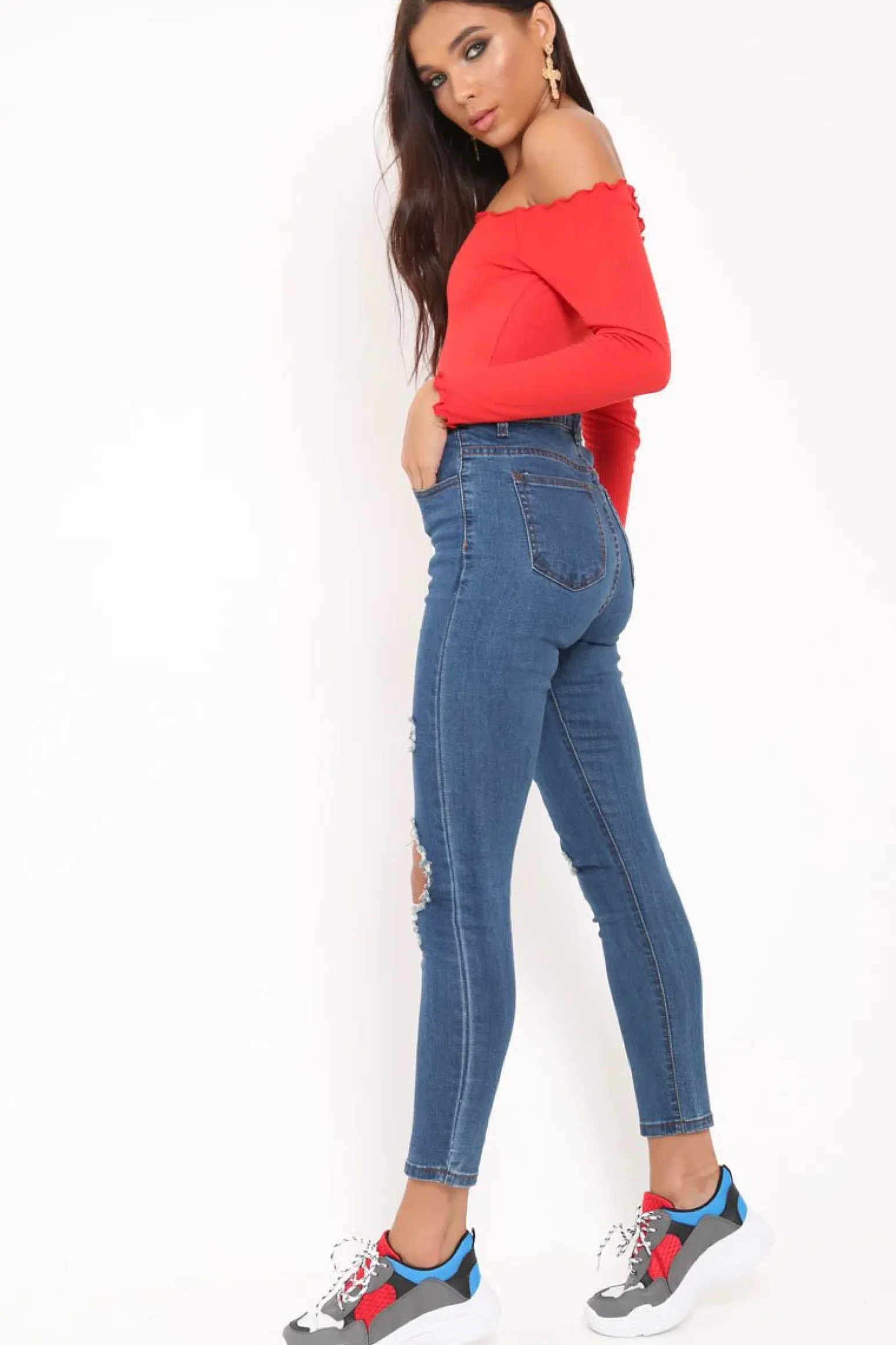 Rebellious Fashion Distressed Dark Denim Skinny Jeans - Delanie