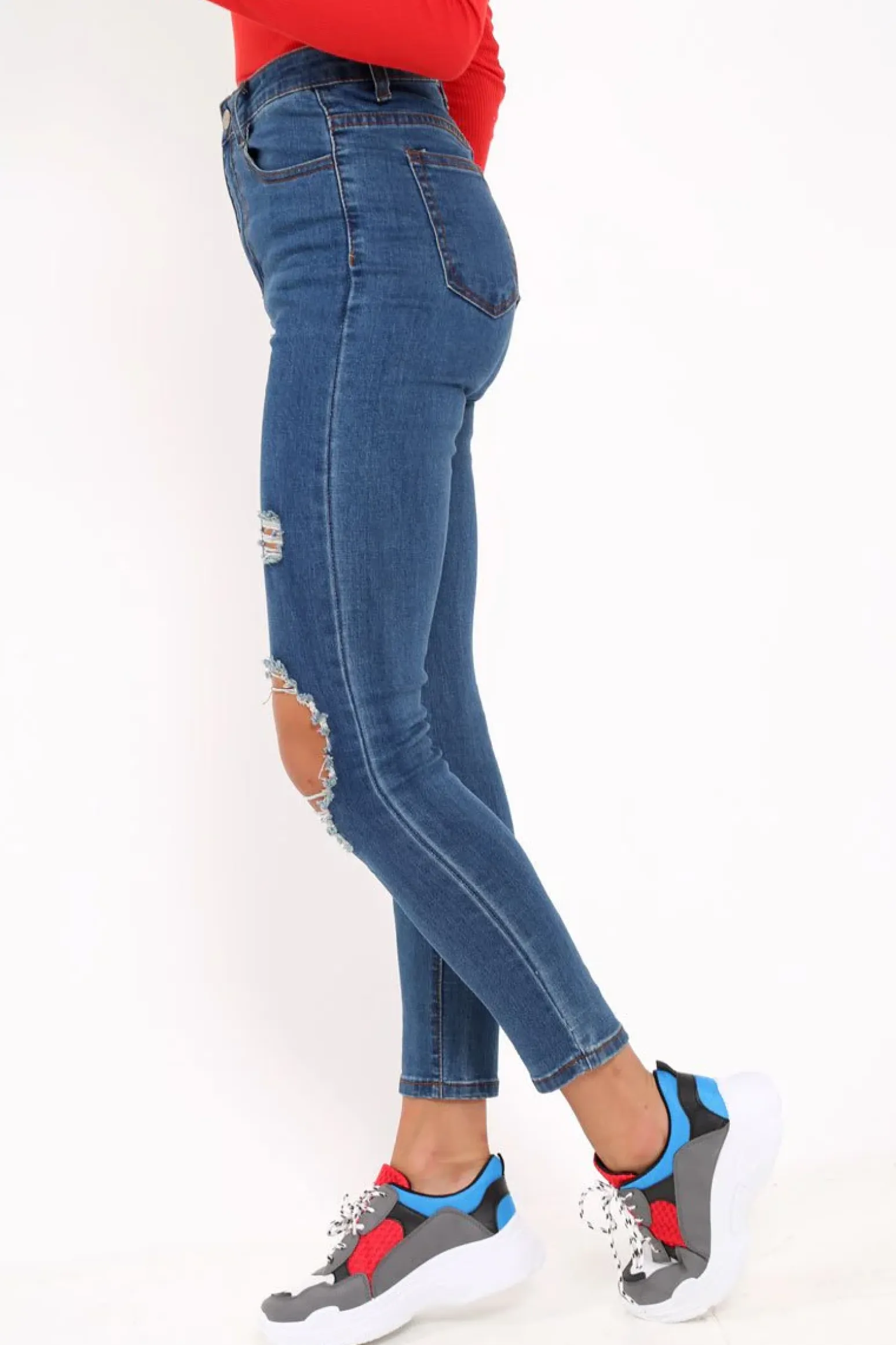 Rebellious Fashion Distressed Dark Denim Skinny Jeans - Delanie