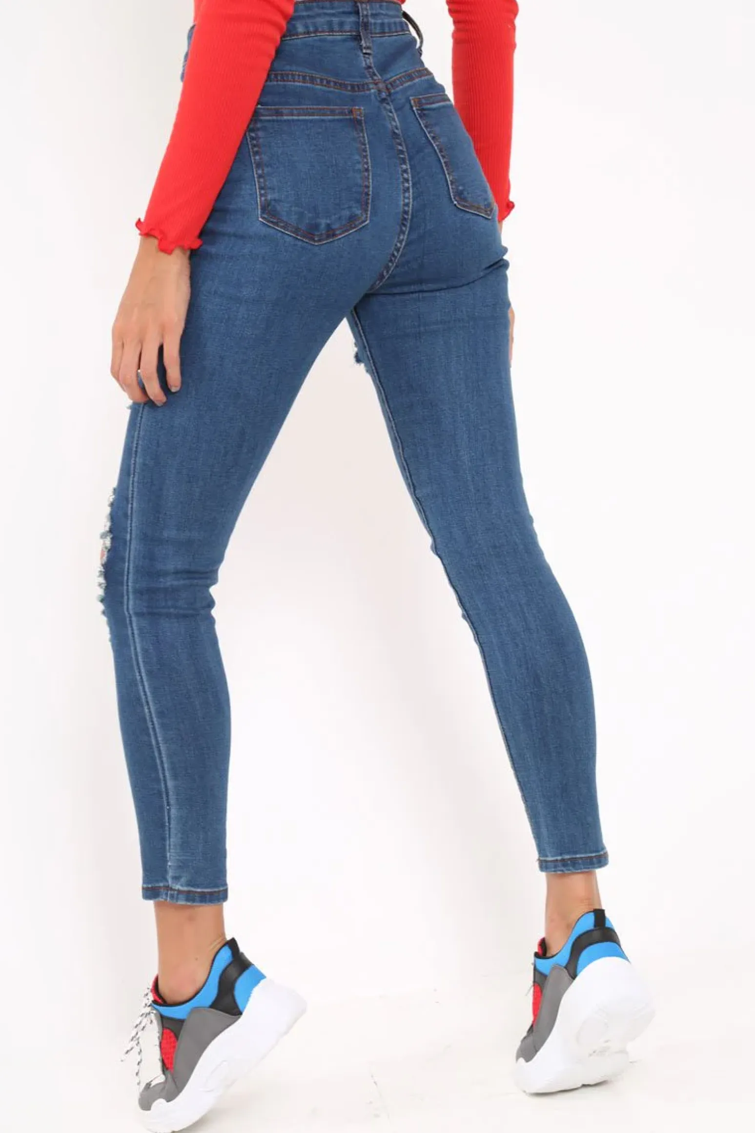 Rebellious Fashion Distressed Dark Denim Skinny Jeans - Delanie