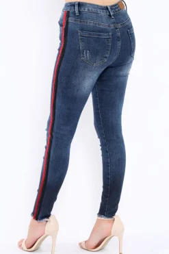 Rebellious Fashion Distressed Denim Jeans with Side Stripes - Abel