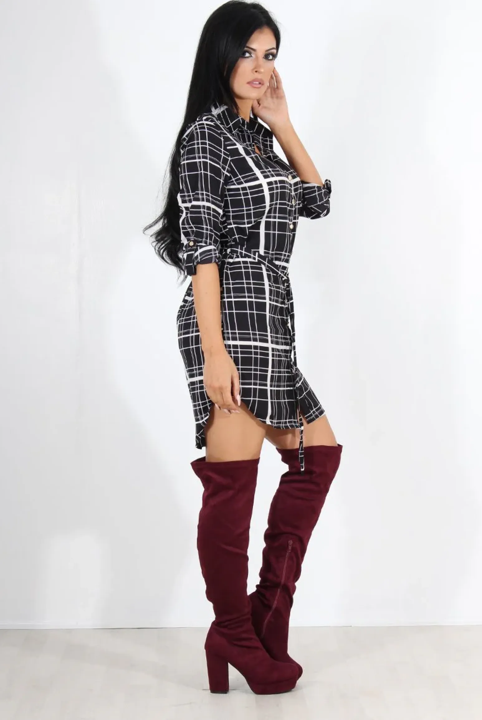 Rebellious Fashion Dolly Black Check Print Shirt Dress