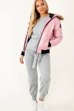 Rebellious Fashion Dusky Pink Faux Fur Hooded Puffer Coat - Kamorah