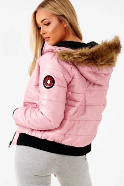 Rebellious Fashion Dusky Pink Faux Fur Hooded Puffer Coat - Kamorah
