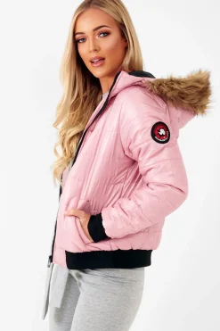 Rebellious Fashion Dusky Pink Faux Fur Hooded Puffer Coat - Kamorah