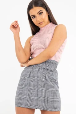Rebellious Fashion Dusky Pink High Neck Sleeveless Crop Jumper - Maleena