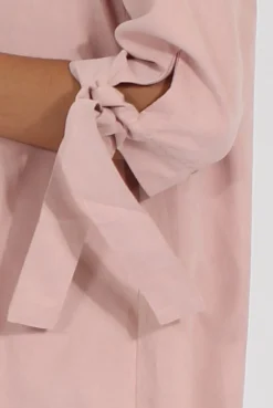 Rebellious Fashion Dusky Pink Suede Tie Cuff Oversized Shirt Dress - Deborah