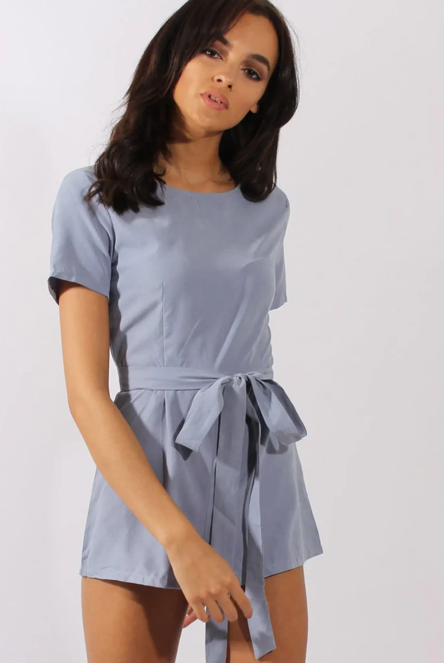 Rebellious Fashion Dusty Blue Tie Back Playsuit - Lunah