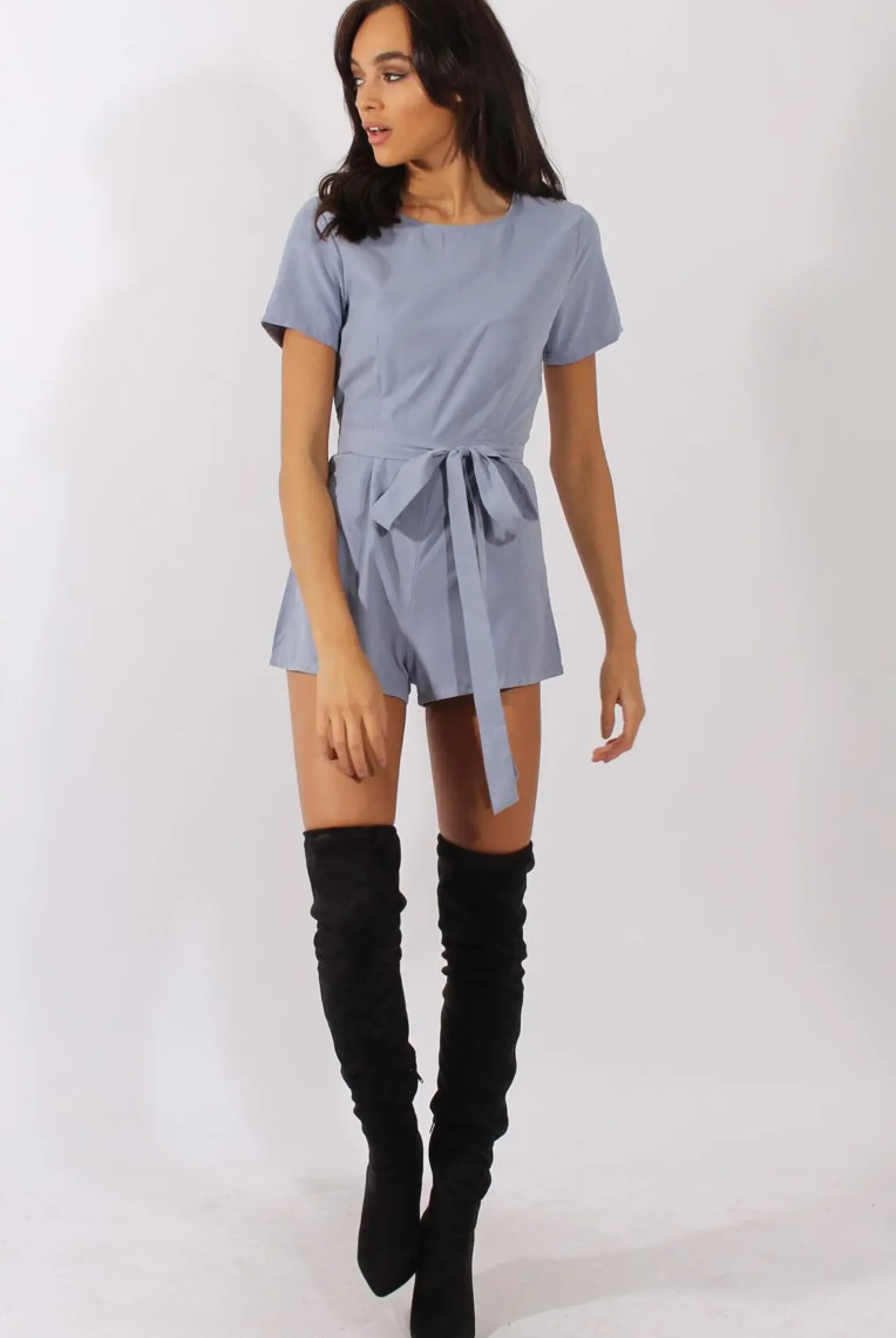 Rebellious Fashion Dusty Blue Tie Back Playsuit - Lunah