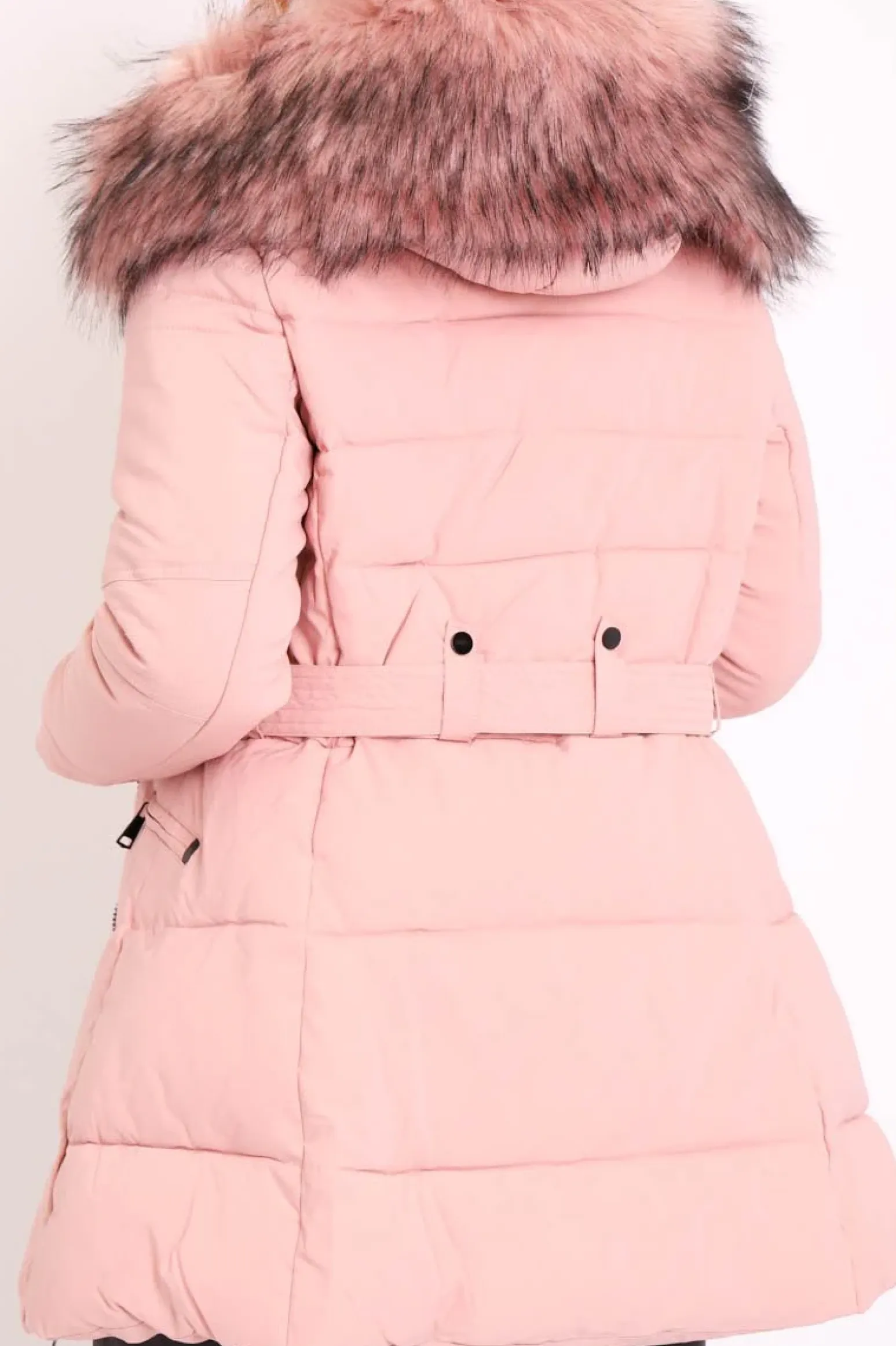 Rebellious Fashion Dusty Pink Adjustable Waist Longline Puffer Coat - Zofia