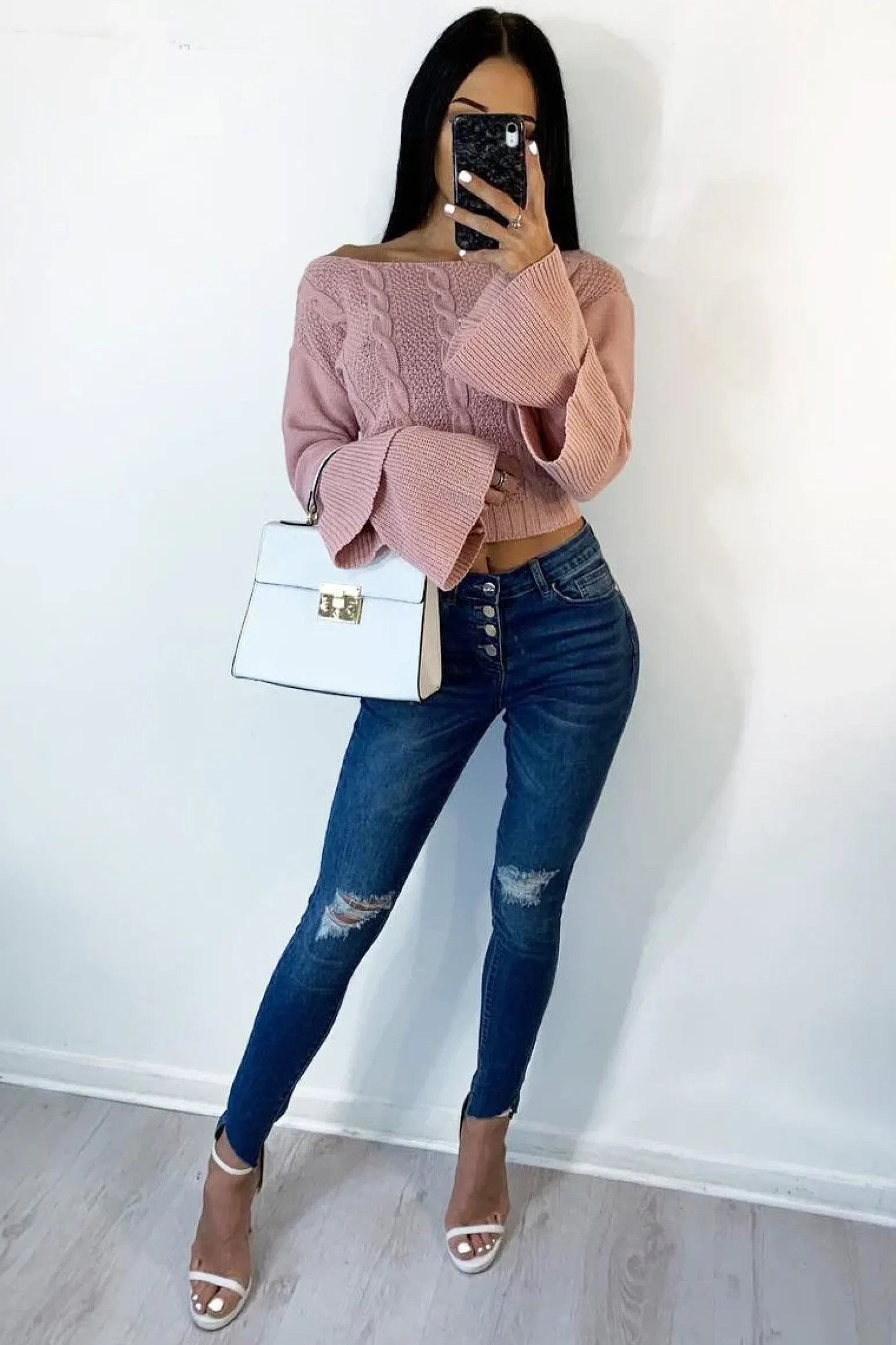 Rebellious Fashion Dusty Pink Chunky Knit Sleeve Detail Jumper - Lillienne