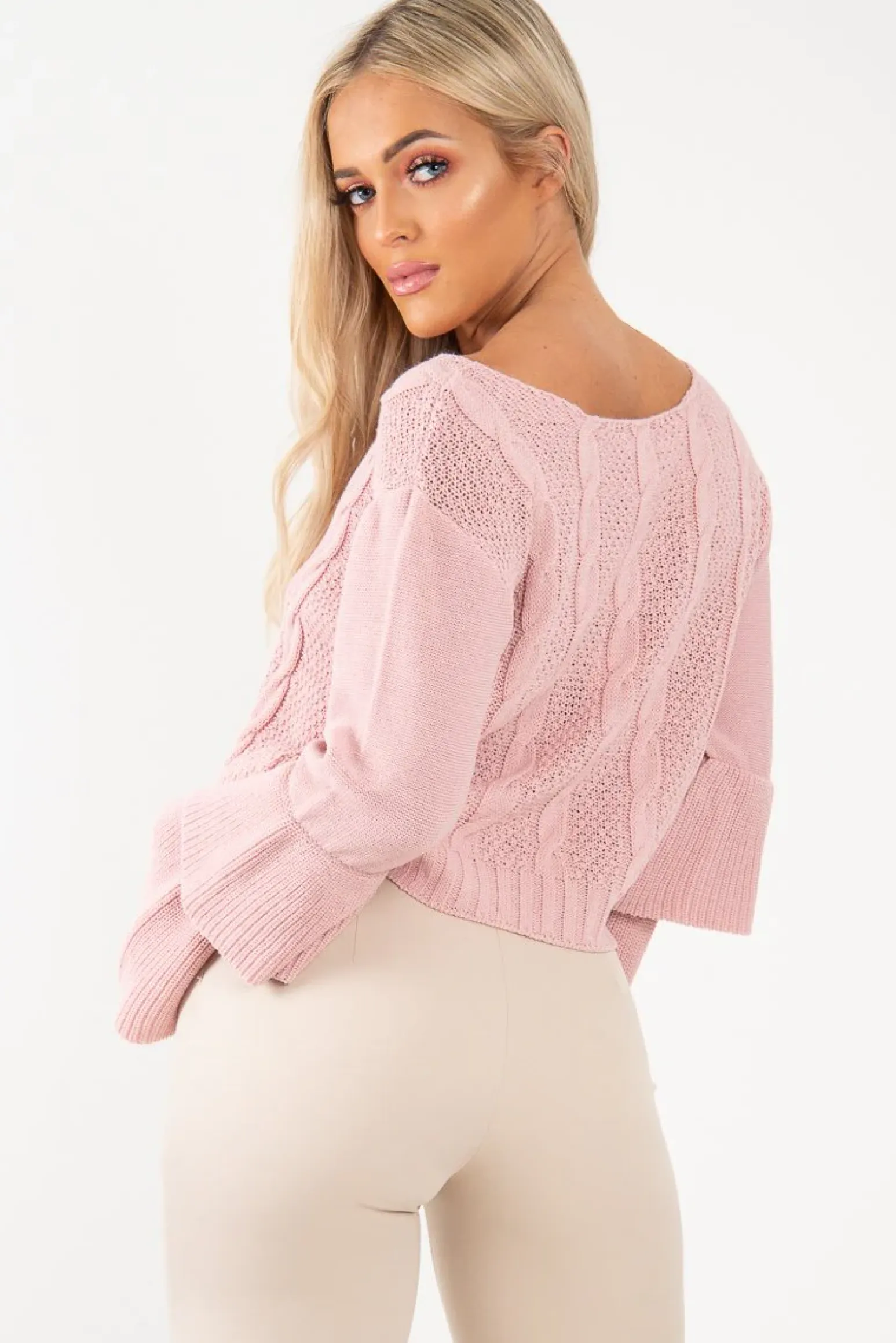 Rebellious Fashion Dusty Pink Chunky Knit Sleeve Detail Jumper - Lillienne