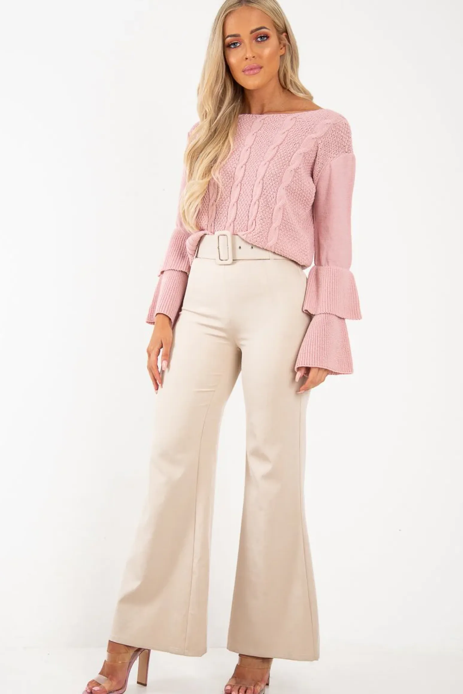 Rebellious Fashion Dusty Pink Chunky Knit Sleeve Detail Jumper - Lillienne