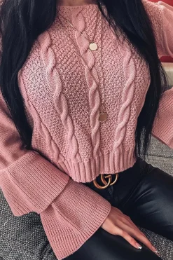 Rebellious Fashion Dusty Pink Chunky Knit Sleeve Detail Jumper - Lillienne