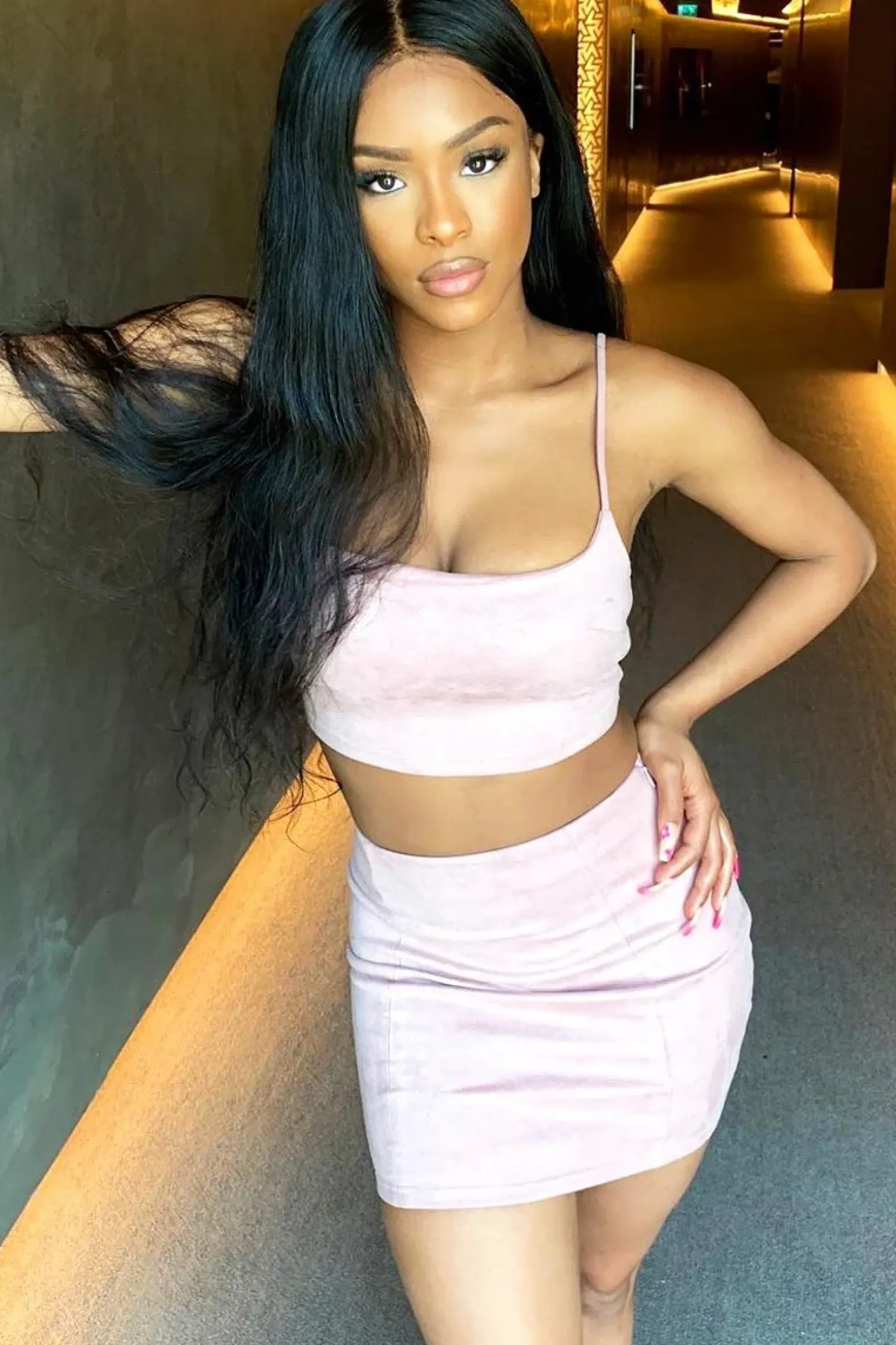 Rebellious Fashion Dusty Pink Faux Suede Crop Top Skirt Co-Ord - Colby